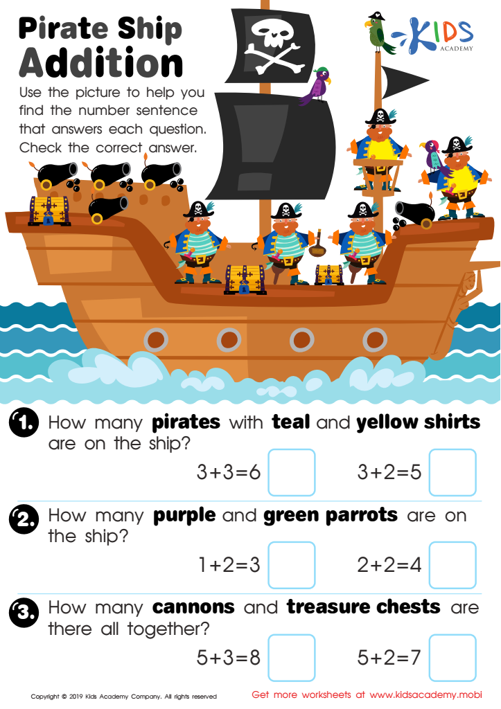Pirate Ship Addition Worksheet