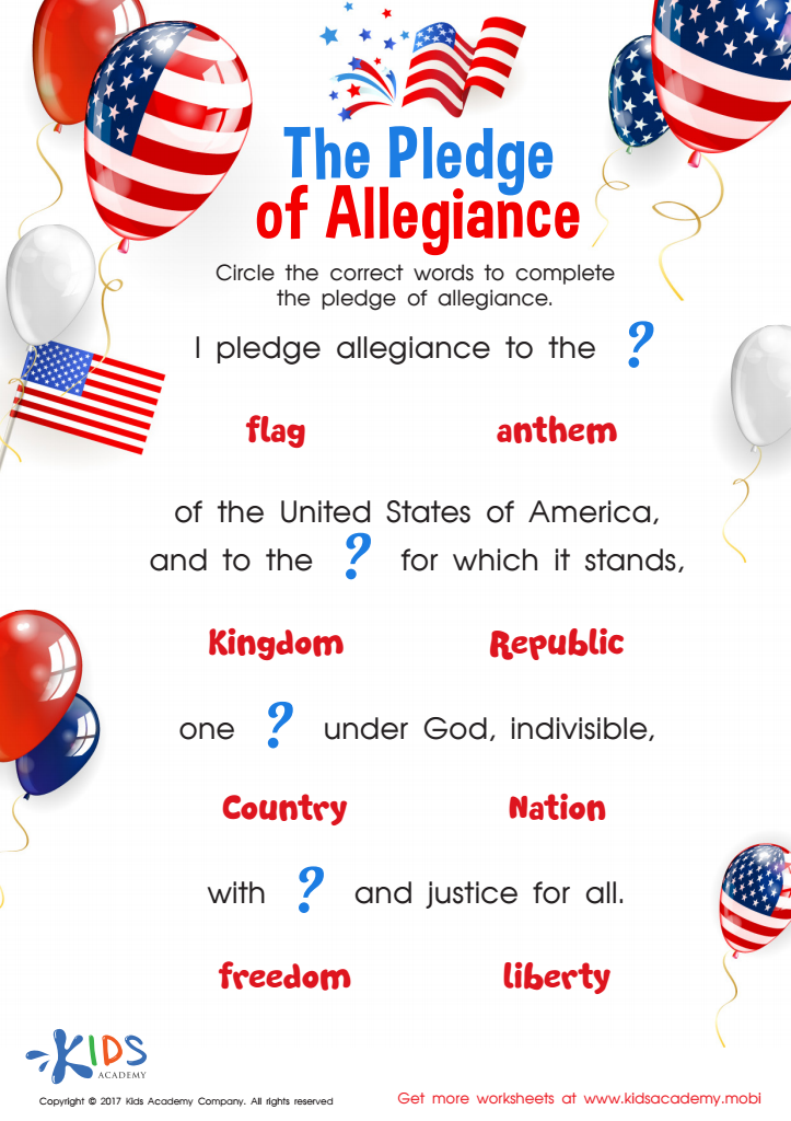 The Pledge of Allegiance Worksheet: Printable for Children