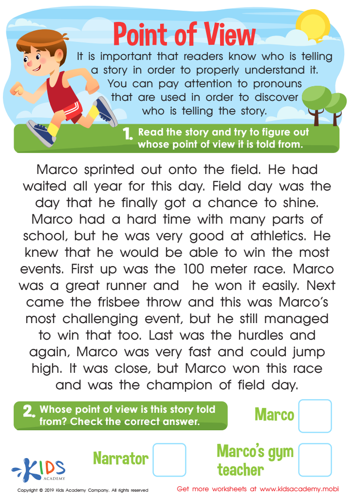 point of view worksheet for kids