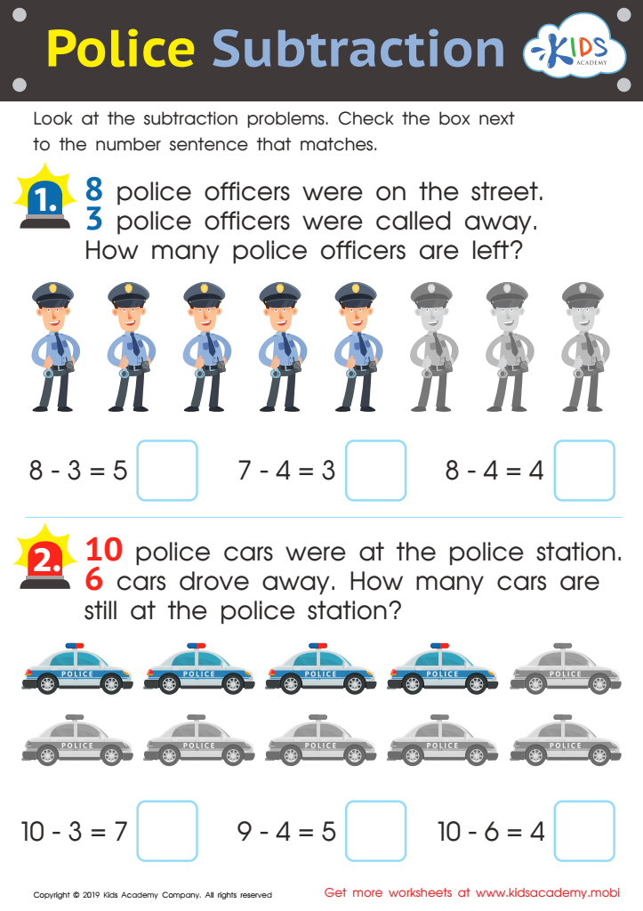Police Subtraction Worksheet