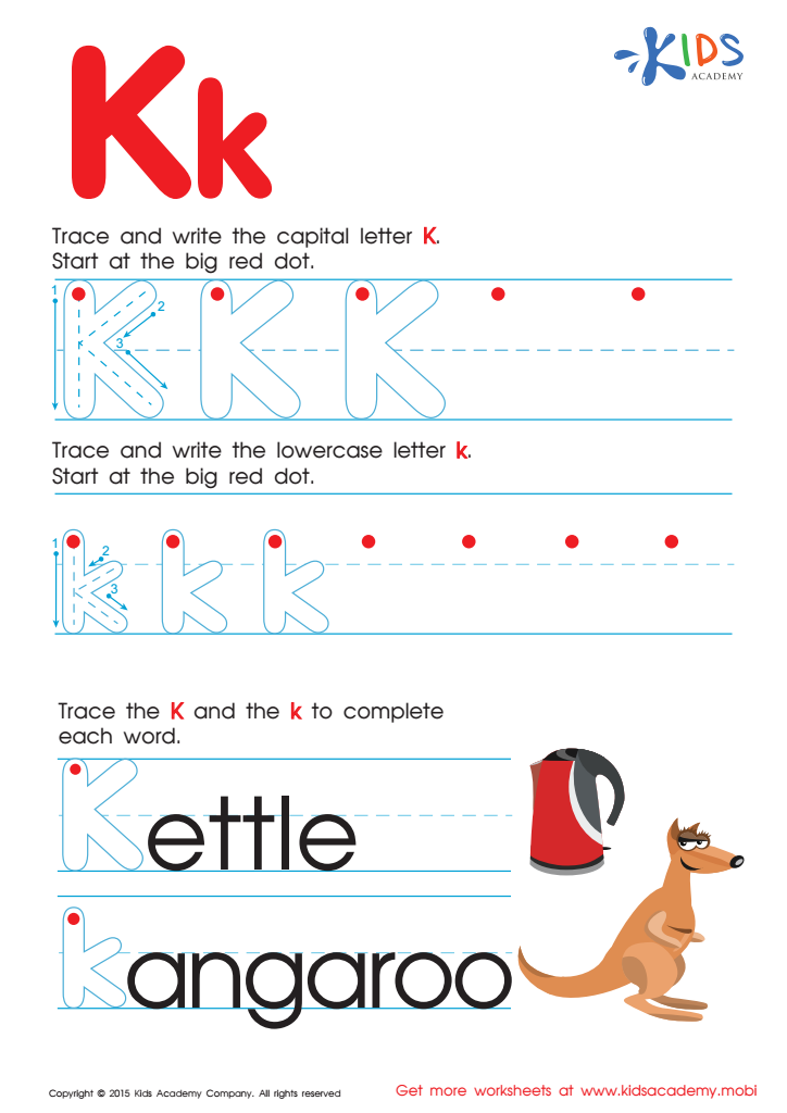 Tracing Letter K: Letter K Tracing Sheet, Traceable Letter K