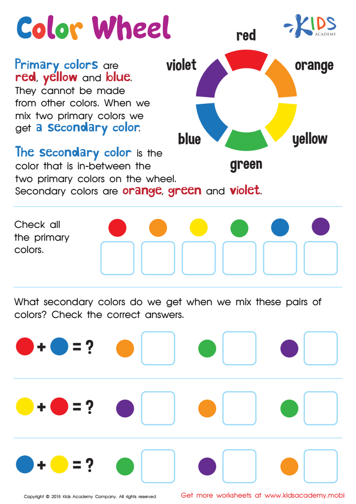 Primary and Secondary Colors Worksheet