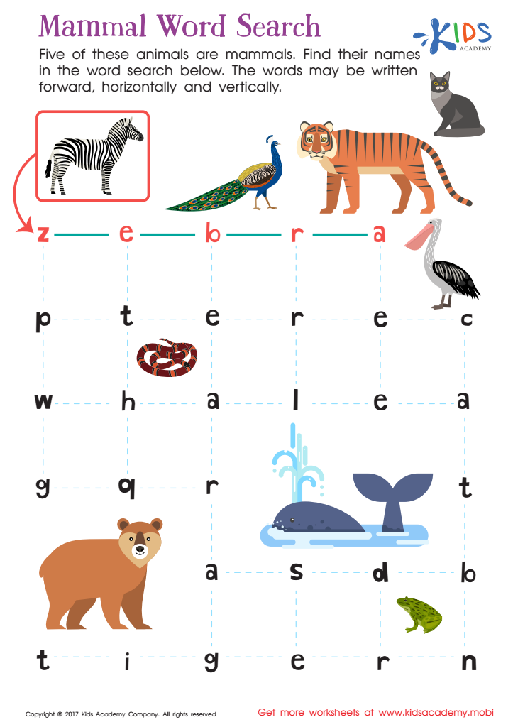 Free printable mammal word search