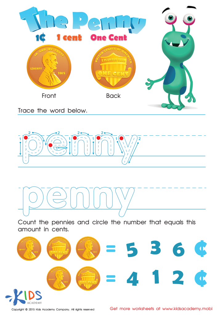 Printable Money Games and PDF Worksheets: One Cent or the Penny