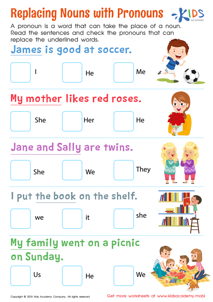 Replacing Nouns With Pronouns Worksheets