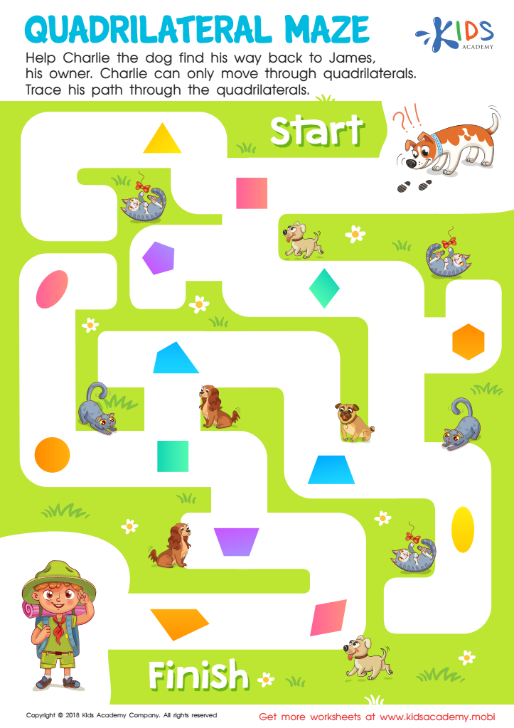 Quadrilateral Maze Worksheet Printable PDF For Kids