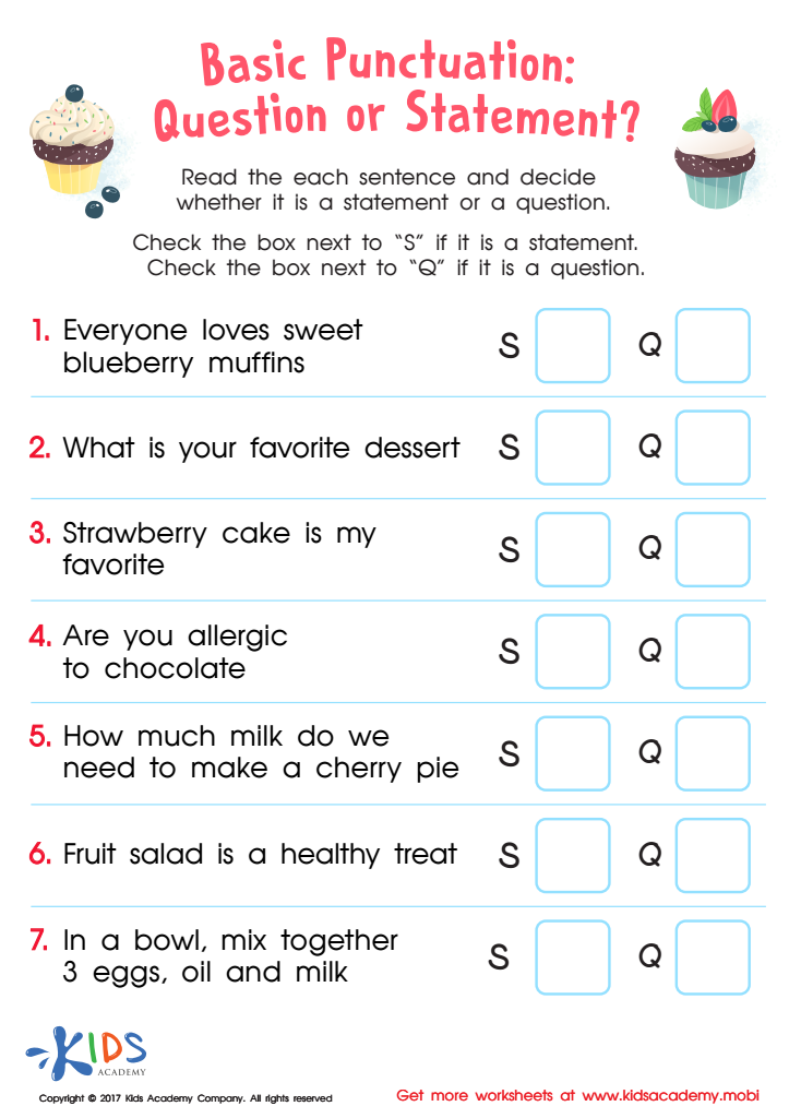 Basic Punctuation: Question or Statement Printable