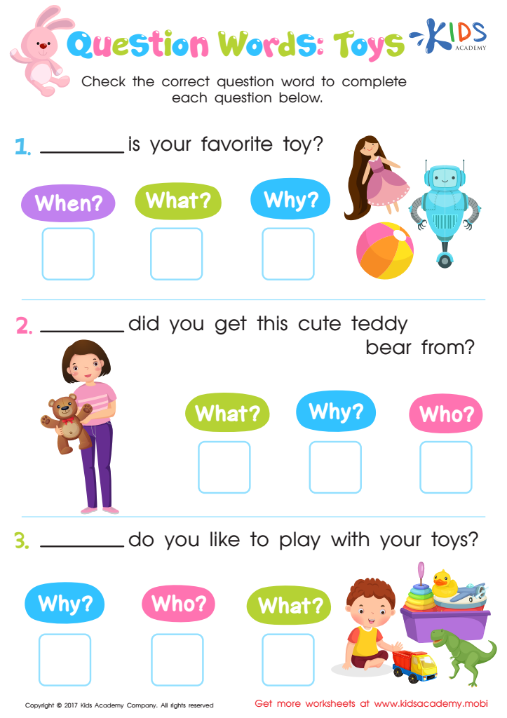 Question Words: Toys Worksheet