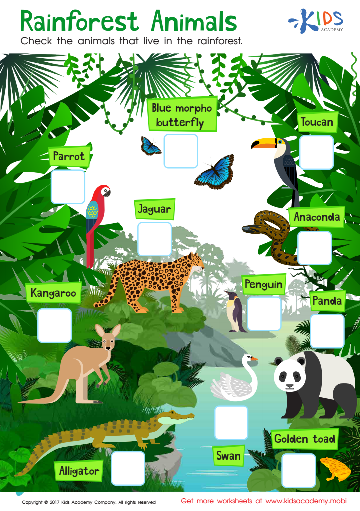 Rainforest Animals Worksheet Free Printable PDF for Kids