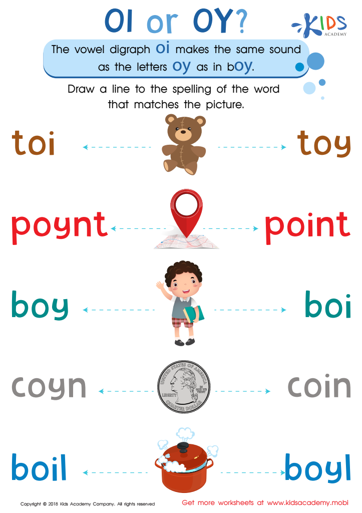 Reading: OI and OY Worksheet for kids - Answers and Completion Rate