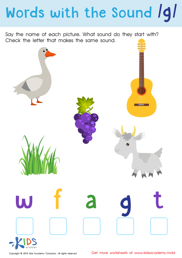 Words With Sound G Worksheet Free Reading Printable PDF For Kids