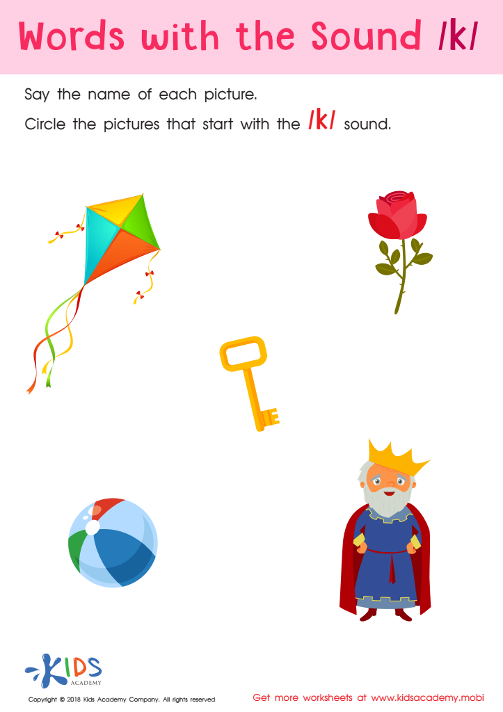 Words with sound k Reading Worksheet