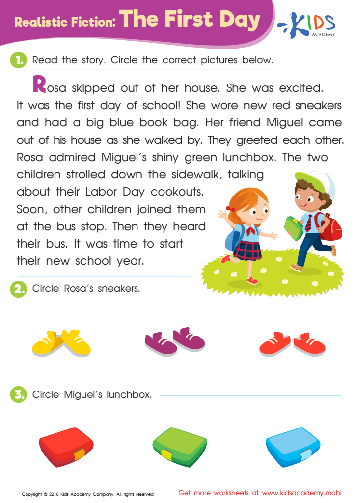 Realistic Fiction: The First Day Worksheet