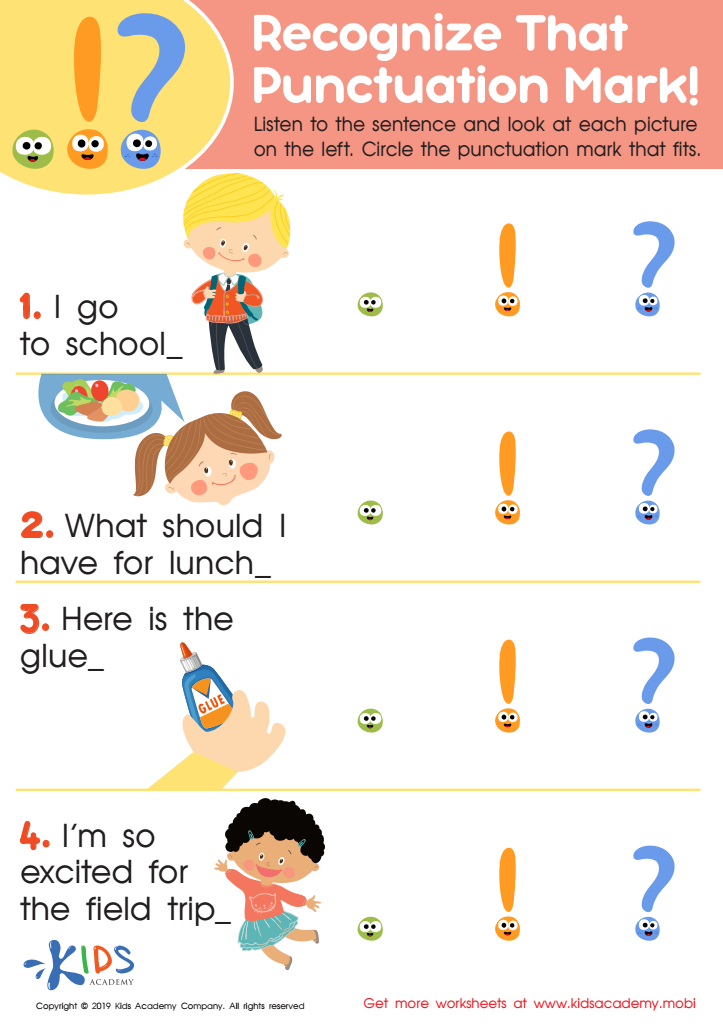 Recognize Punctuation Marks Worksheet for kids