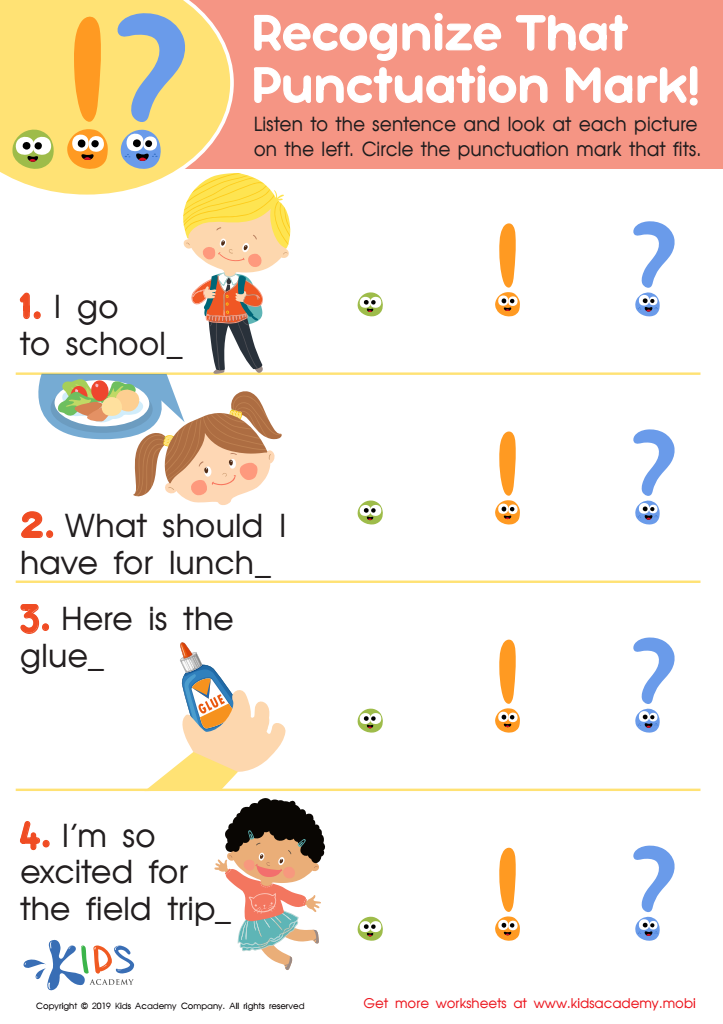 Recognize Punctuation Marks Worksheet For Kids