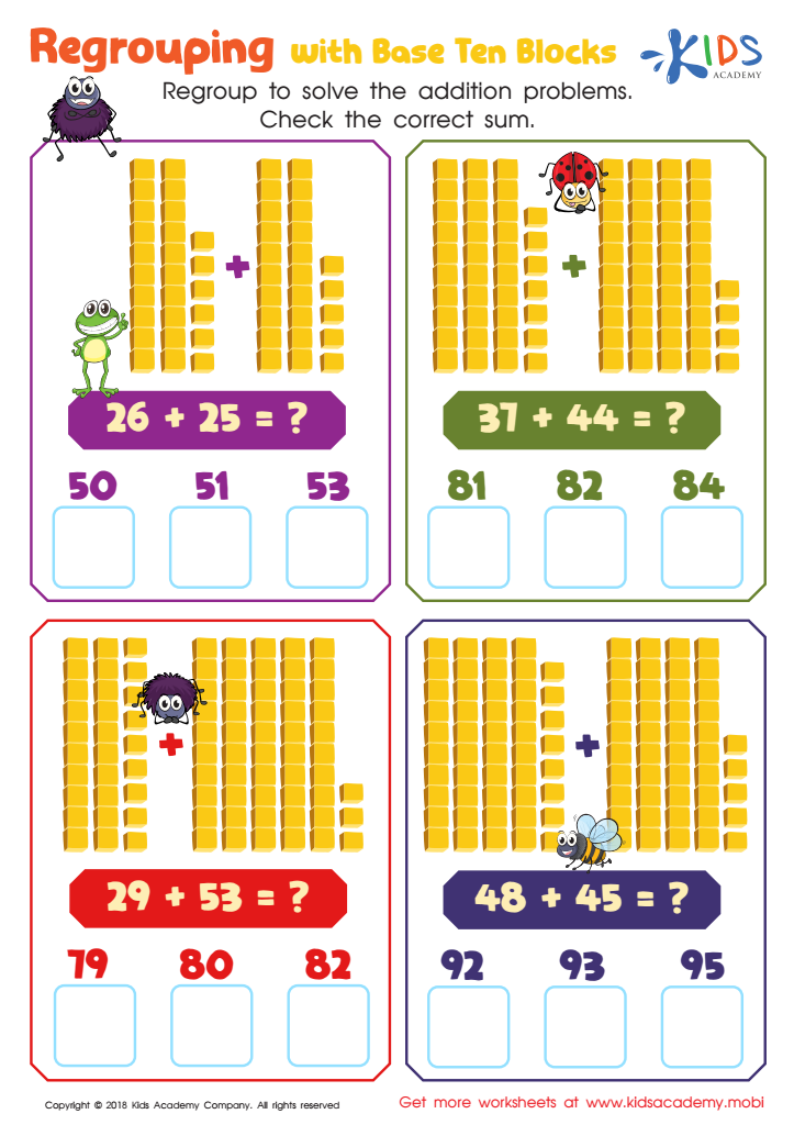 Regrouping With Base Ten Blocks Worksheet For Kids Answers And Completion Rate
