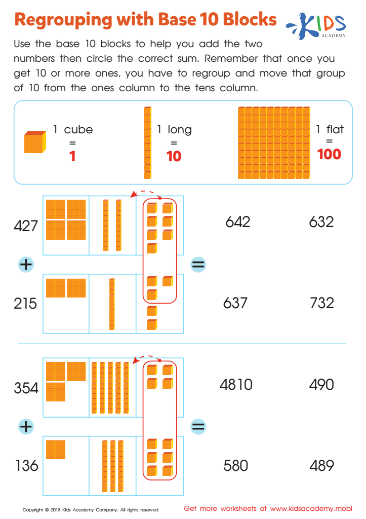 Addition With Regrouping Using Base 10 Blocks Workshe vrogue.co