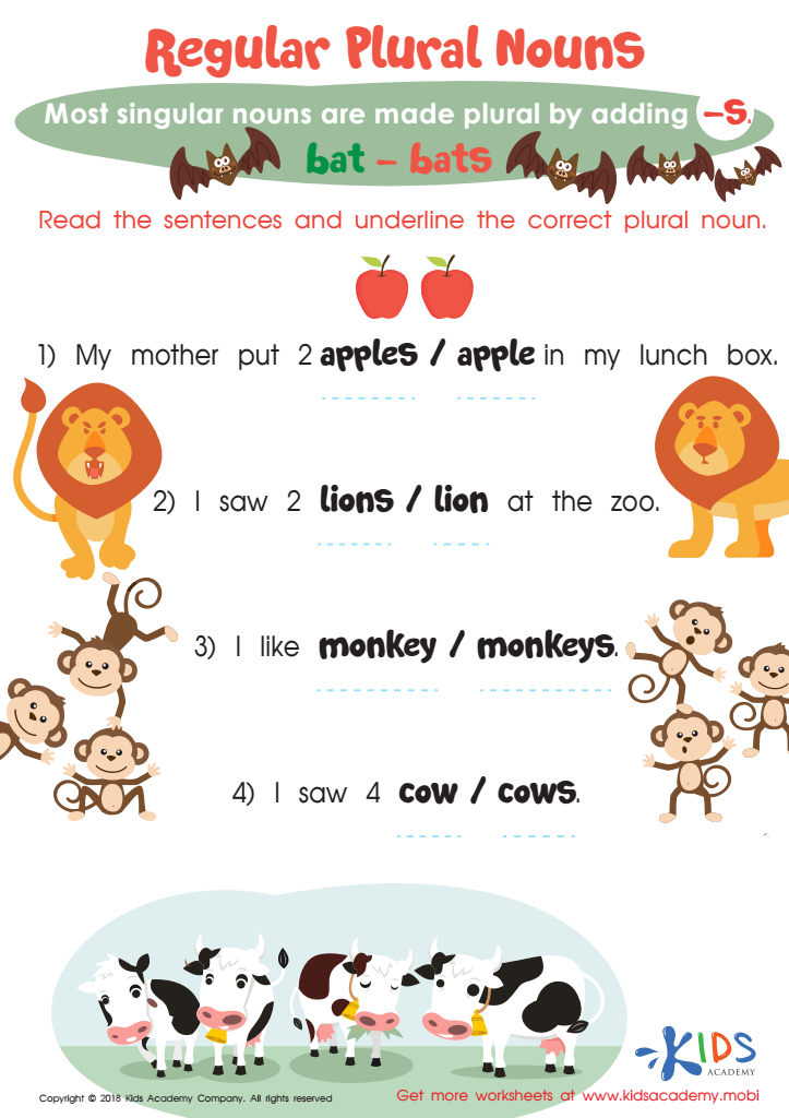 regular plural nouns worksheet free printable pdf for kids