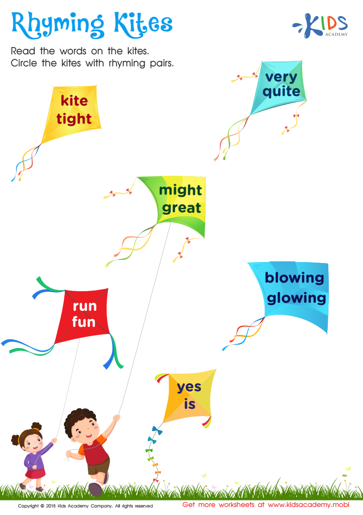 Rhyming Kites Worksheet Free Printable PDF for Kids