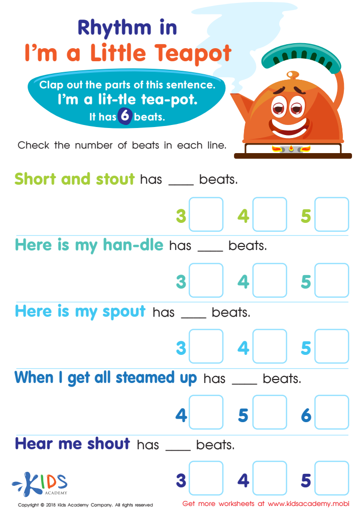 Rhythm in I'm a Little Teapot Worksheet