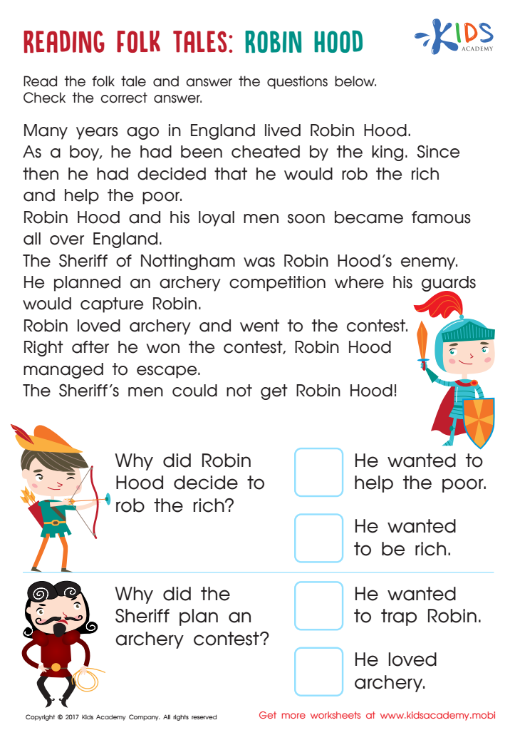 Robin Hood Folktale Worksheet