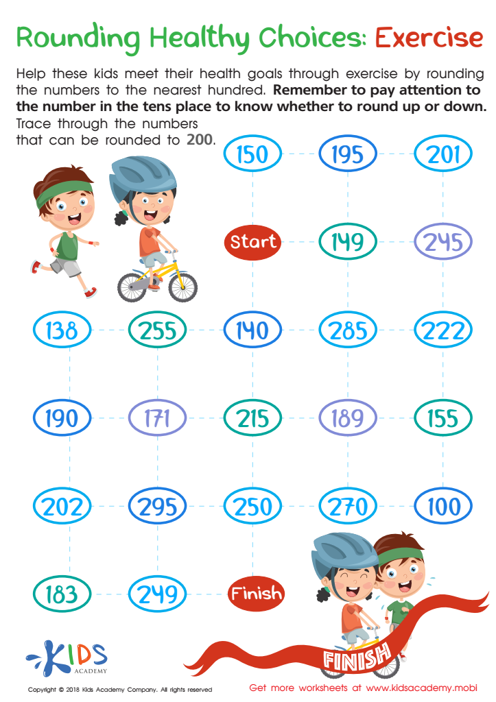 Rounding Healthy Choices Exercise Worksheet: Free Printable PDF for Kids