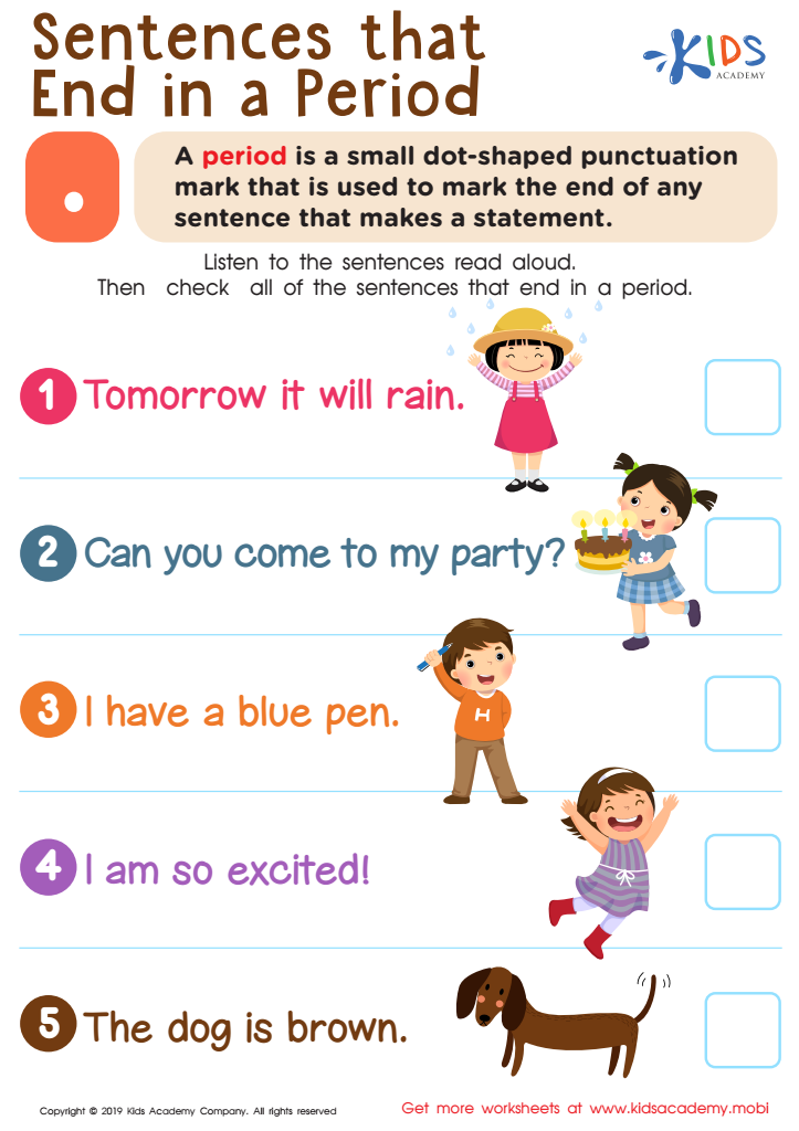 Sentences That End In A Period Worksheet For Kids