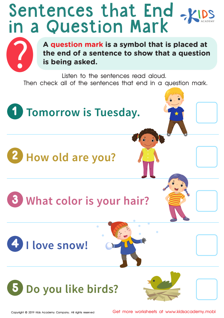 Sentences That End In An Question Mark Worksheet For Kids