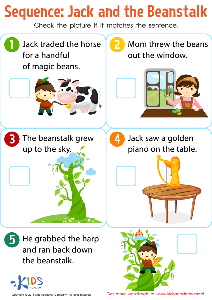 Sequence: Jack and The Beanstalk Worksheet for kids