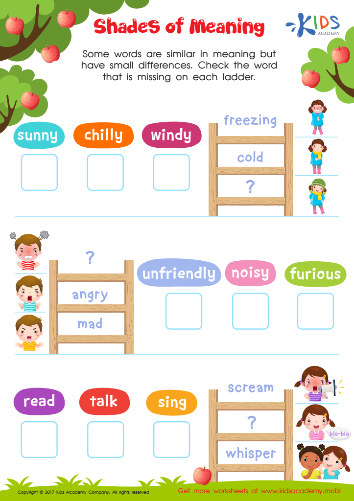 Shades Of Meaning Worksheet Free Printable PDF For Children