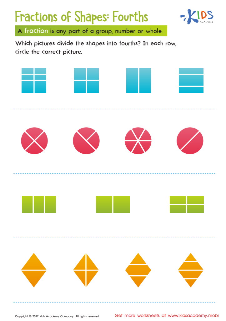 Fractions of Shapes Printable Worksheet
