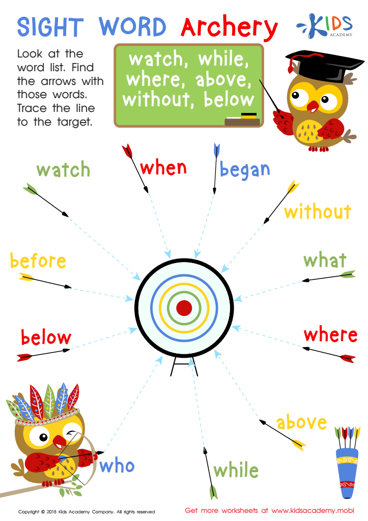 Sight Word Archery Worksheet