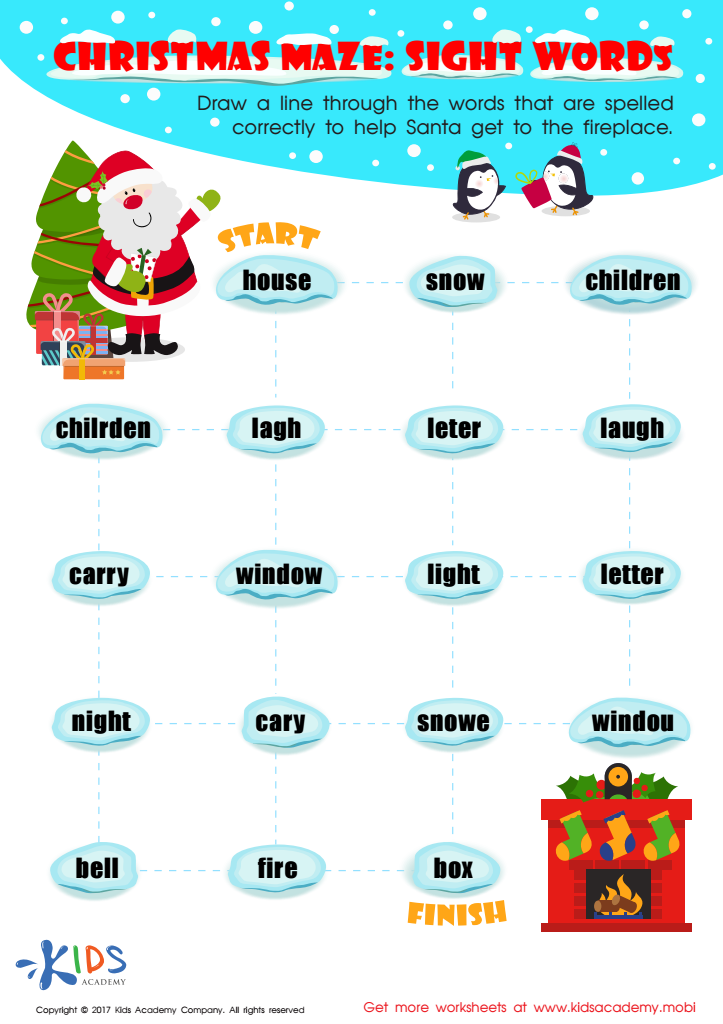 Sight words Christmas maze for 3rd grade