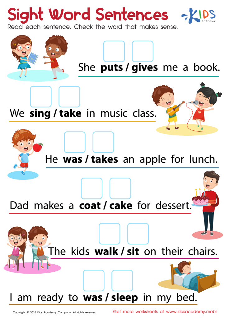 Sight Words Sentences Worksheet