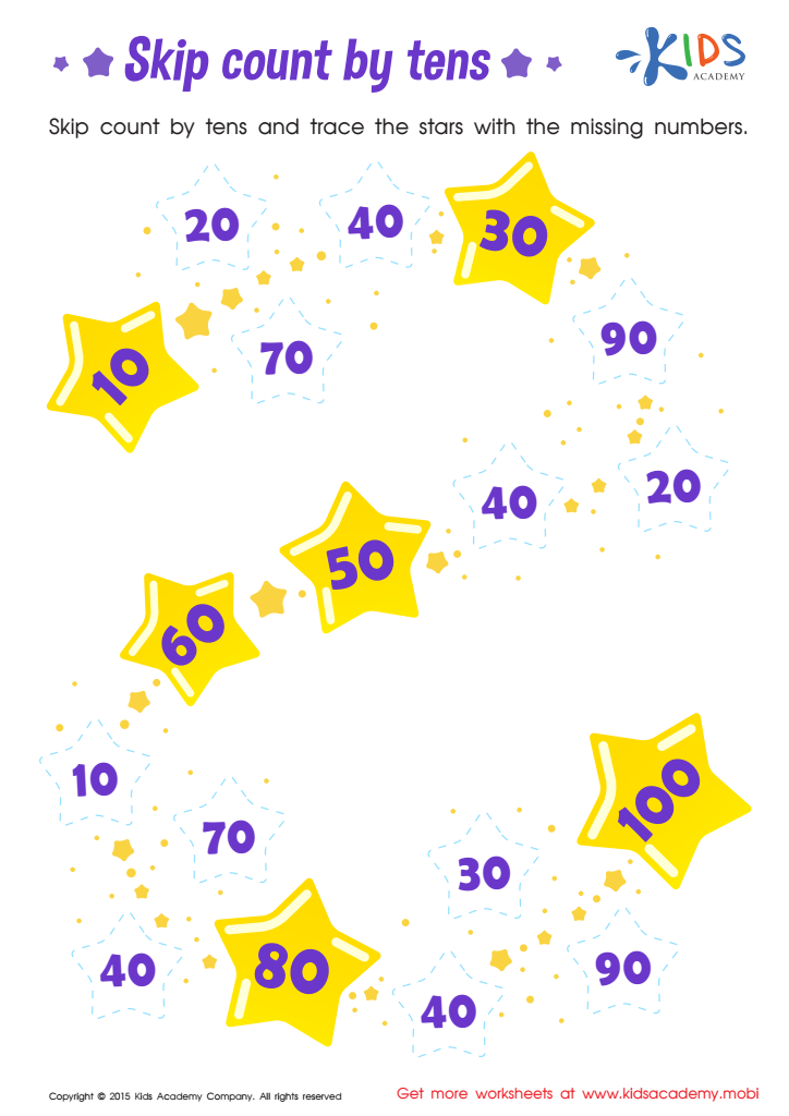 Learn dozens: Skip Count by Tens Printable, Free Worksheet for Kids