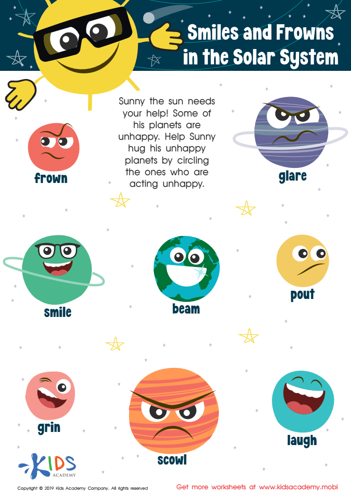 Smile and Frowns in the Solar System Worksheet