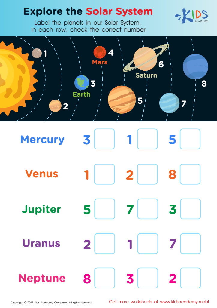 Solar systems worksheet PDF