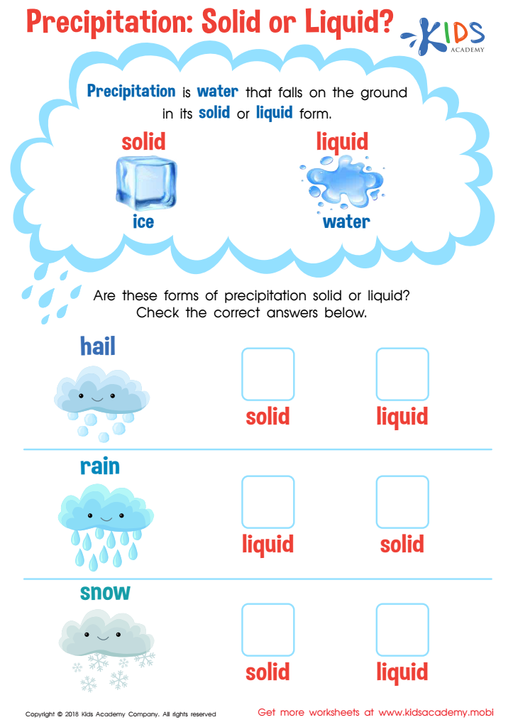 Solid Or Liquid Worksheet Free Precipitation Printable For Kids