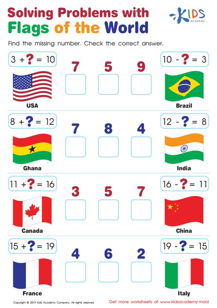 Solving Problems With Flags Of The World Worksheet For Kids