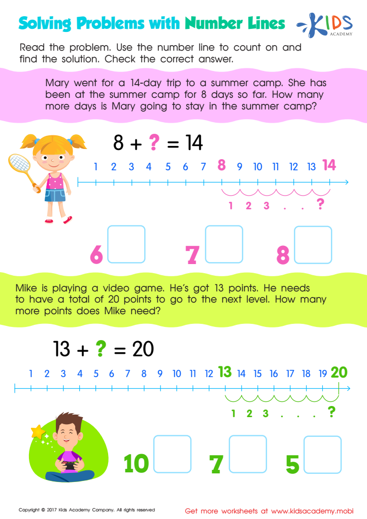 Solving Problems: Number Lines Worksheet