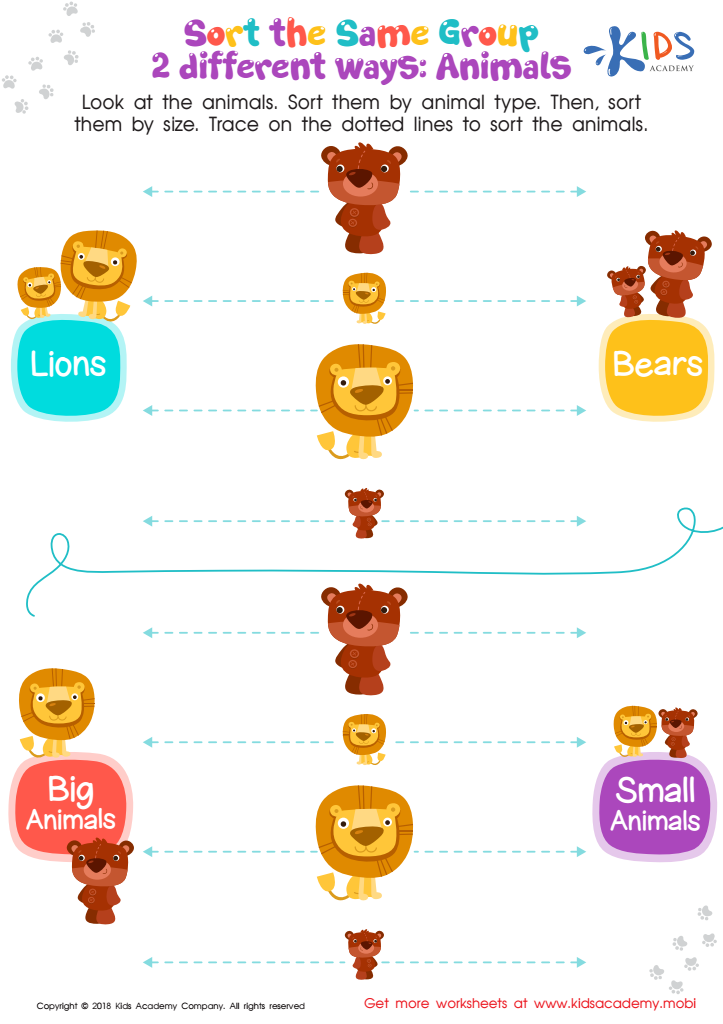 Sort the Same Group 2 Different Ways: Animals Worksheet