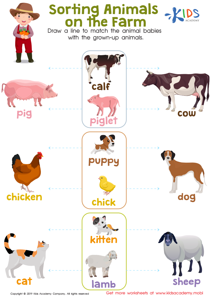 Sorting Animals on the Farm Worksheet: Free Printout for Kids