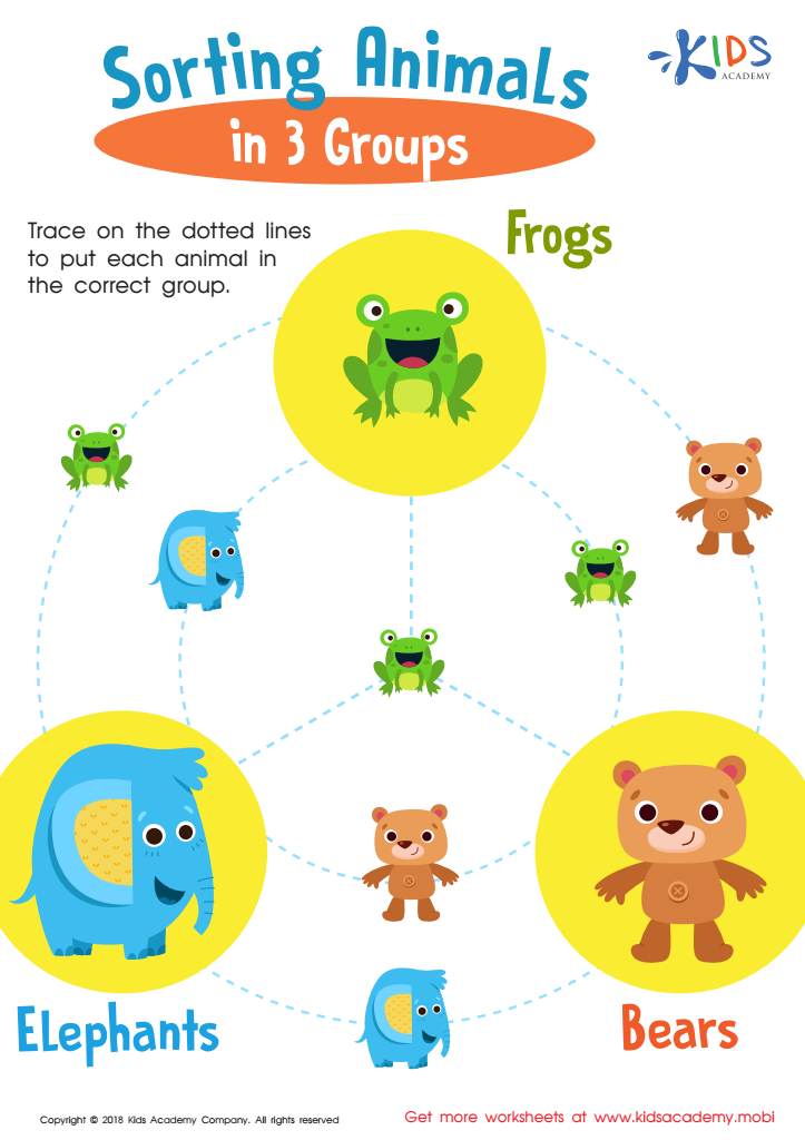 Sorting Animals in 3 Groups Worksheet: Free Printable PDF for Kids