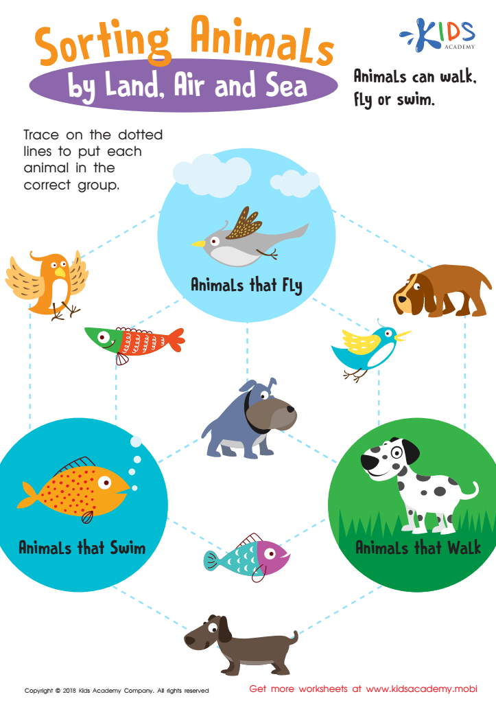 Sorting Animals by Land, Air and Sea Worksheet: Free Printable PDF for Kids