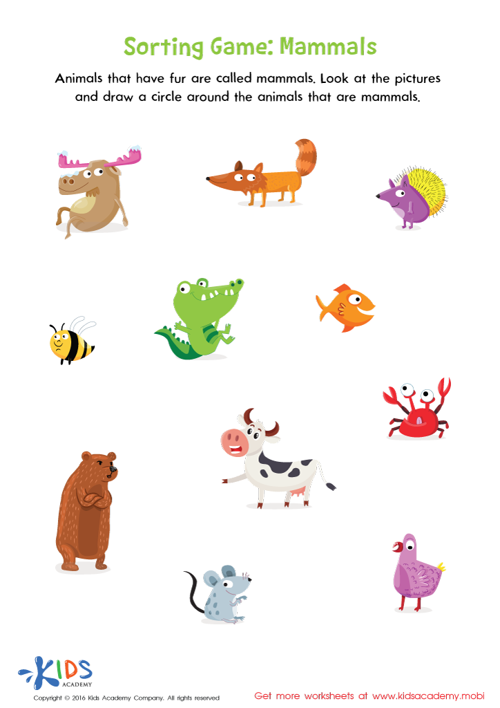 Mammals Sorting Worksheet: Free Printout for Children