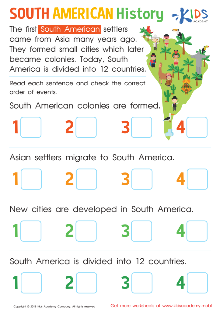 South American History Worksheet For Kids