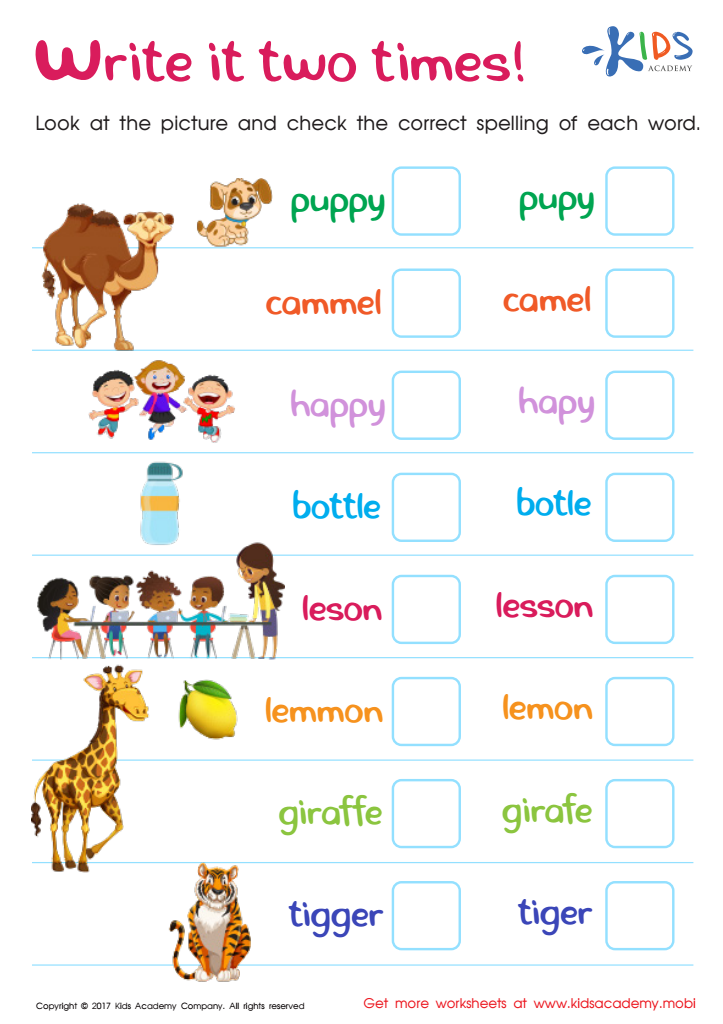 Spelling Practice Worksheet: Downloadable PDF for Children