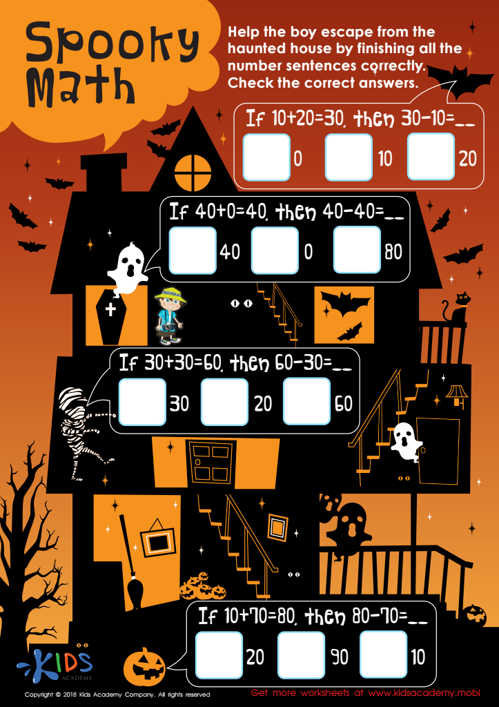 Subtract Tens: Spooky Math Worksheet