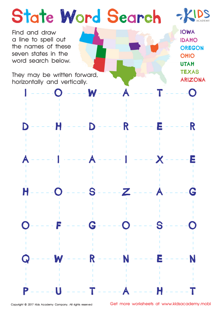 State word search puzzle worksheet
