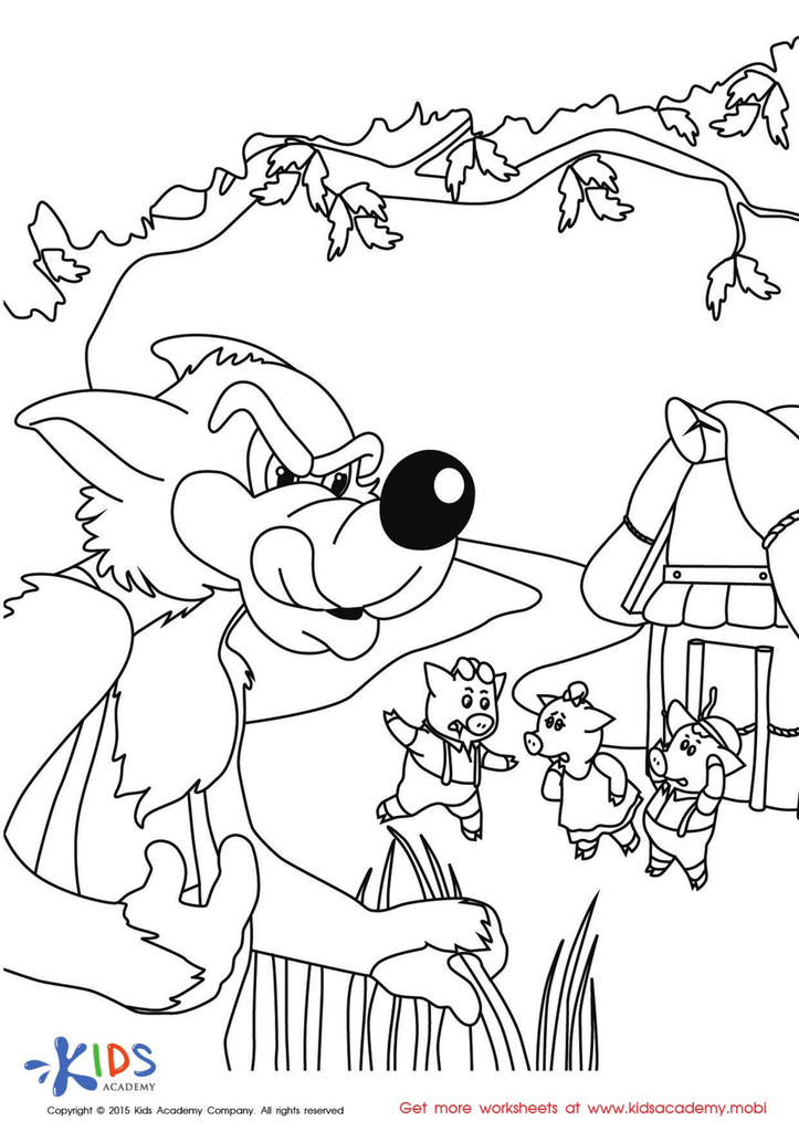 The Story of the Three Little Pigs Coloring PDF Worksheet